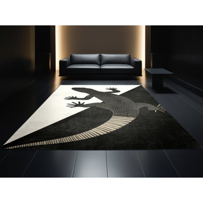 Tapis à motif géométrique rustique moderne brun Oryn Gila lavable à la machine - reliure noire