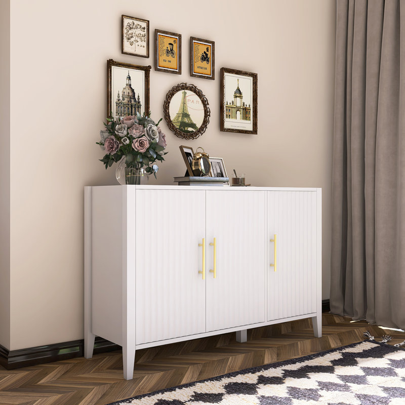 Armoire de rangement à trois portes avec poignées en métal, Blanc