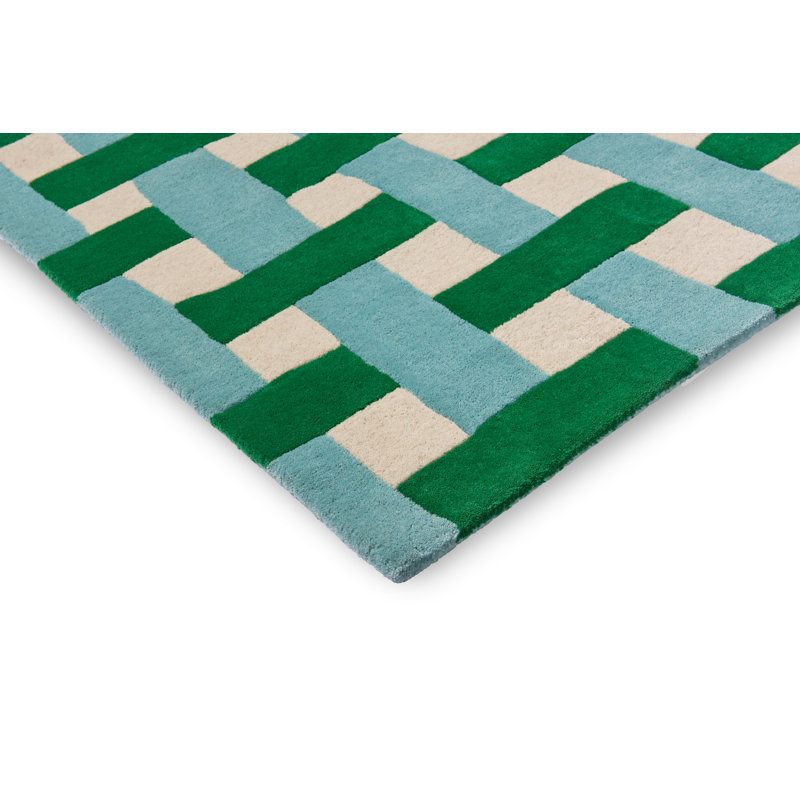 Hand Tufted Wool Geometric Area Rug in Emerald/Aquamarine, Rectangle 4'7" x 6'7"