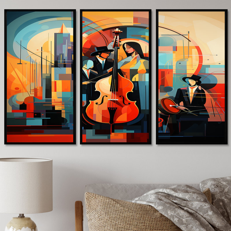 Onagre - ensemble de décoration murale musicien, Cadre flottant noir, H 32 po x l 48 po x P 1 po