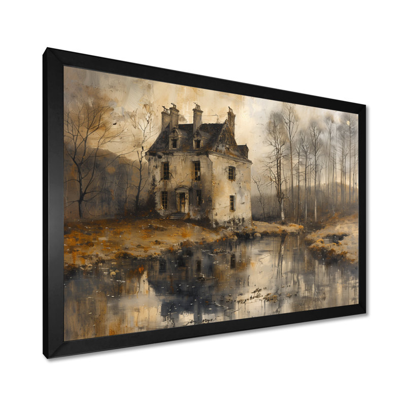 Décoration murale grise noire rustique près du lac II - Châteaux, Toile encadrée noire simple, H 12 po x l 20 po x P 1 po