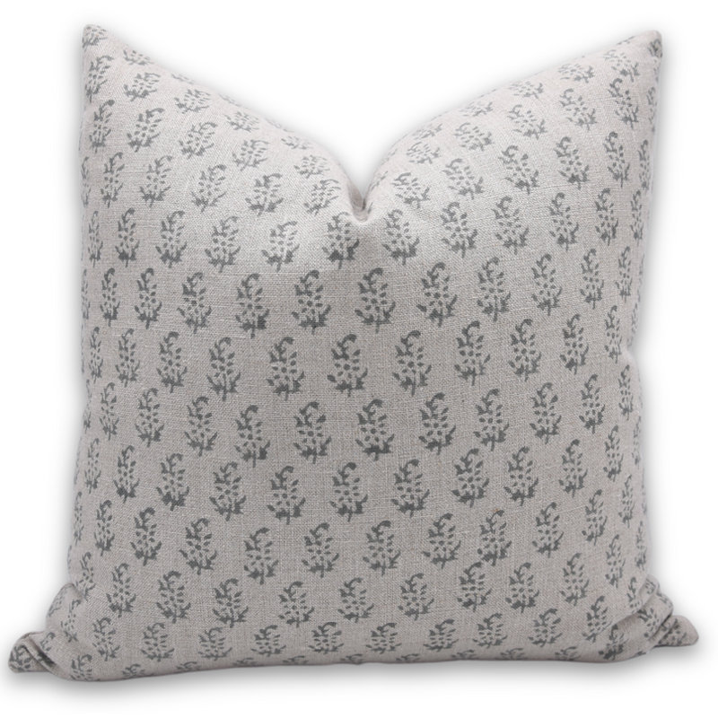 Linen Indoor/Outdoor Pillow Cover, Square, 20" x 20", Gray Floral 1