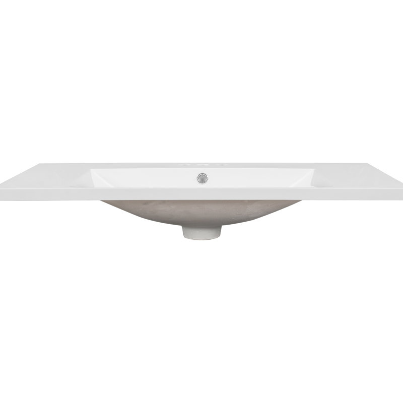 Surface de meuble-lavabo en céramique 36 po avec lavabo blanc, 3 trous pré-percés, aspect moderne, P 18 po x H 6,6 po, comptoir facile à assembler, céramique, blanc, taches d'eau difficiles à laisser