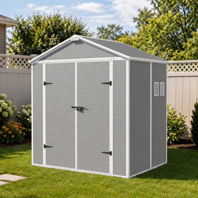 6 X 4 Ft Gray Wood Grain Resin Outdoor Garden Storage Shed with Lockable Doors