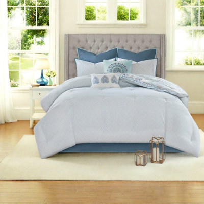 Reversible Cotton Bedding Set, Shabby Chic Blue, Queen Size Comfort