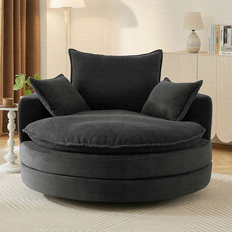 57.5" 360° Swivel Barrel Chair With Dual-Layer Cushion & 3 Removable Pillows, Black