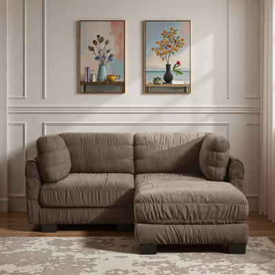 Canapé modulaire en chenille à 2 sièges avec détails ruisselés, repose-pieds mobile, mousse à haute densité, coussins de dossier en forme de L, assemblage facile, pour le salon, la chambre à coucher