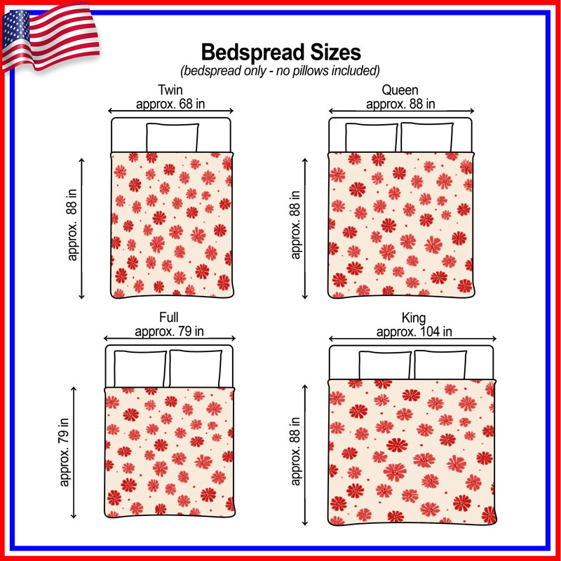 Red Floral Pattern Quilted Bedspread All Sizes, Twin