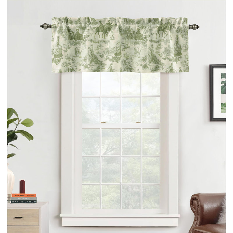 Toile Linen Lined Valance Double Layer Thermal Room Darkening Blackout Window Valance Curtain for Kitchen Bathroom Farmhouse French Country Vintage Printed Pattern Single