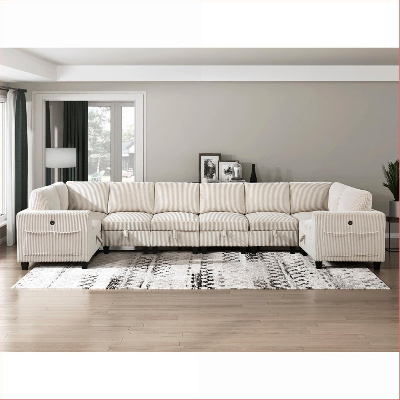 Fauteuil d'appoint d'angle rembourré en velours côtelé beige avec rangement pour salon, adultes
