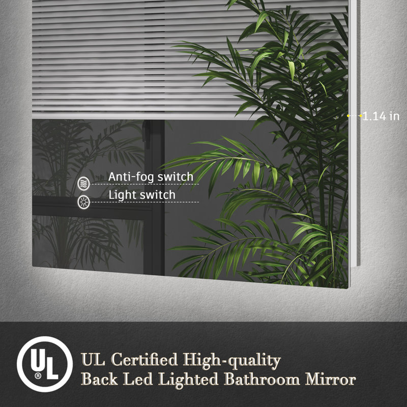 Molly Rectangle/Round/Oval LED Anti-Fog Tempered Glass Wall Bathroom Vanity Mirror - UL Certified, 36" x 30", Rectangle