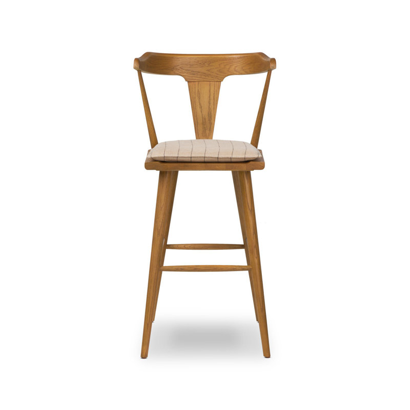 Garth Solid Wood Bar Stool, Counter Stool (25.21" Seat Height), Lavon Flint/Linen Blend, Black Oak