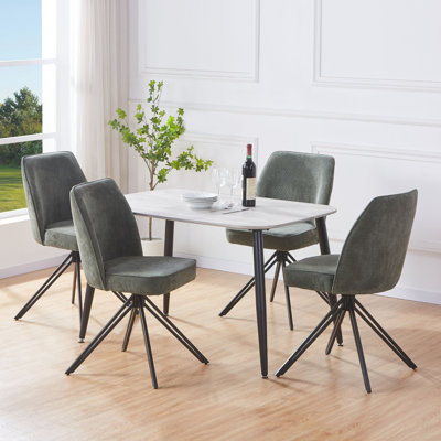 Aspen Rectangular Dining Table with 4 Swivel Upholstered Fabric Chairs - Modern Dining Set
