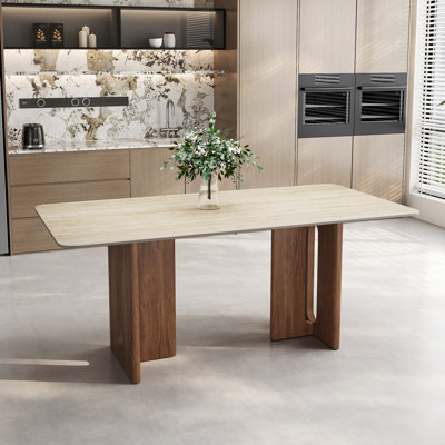 Modern 63" Stone Top Dining Table, Scratch & Heat-resistant Stone Top With Hollow-out Design Base, For 6 People