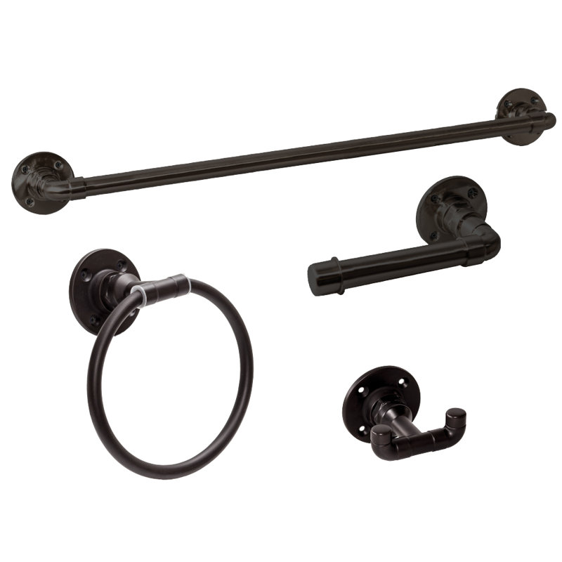 Ensemble d'accessoires de salle de bain Kimabll, noir satiné, 4 pièces, Noir satiné
