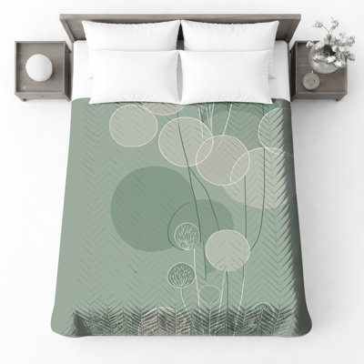 Green Abstract Circles Quilted Bedspread All Sizes