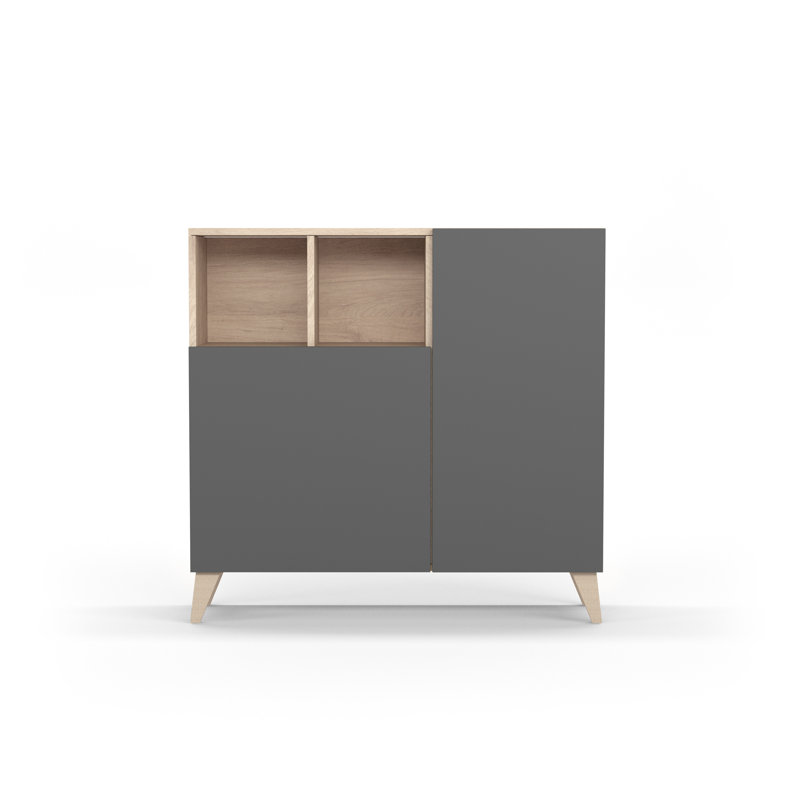 12 Pair Shoe Storage Cabinet, Light Oak/Jet Black