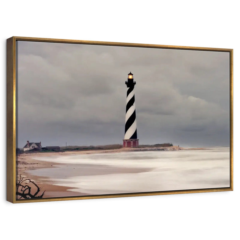 Phare orageux du cap Hatteras, 46 po x 31 po, Cadre flottant doré