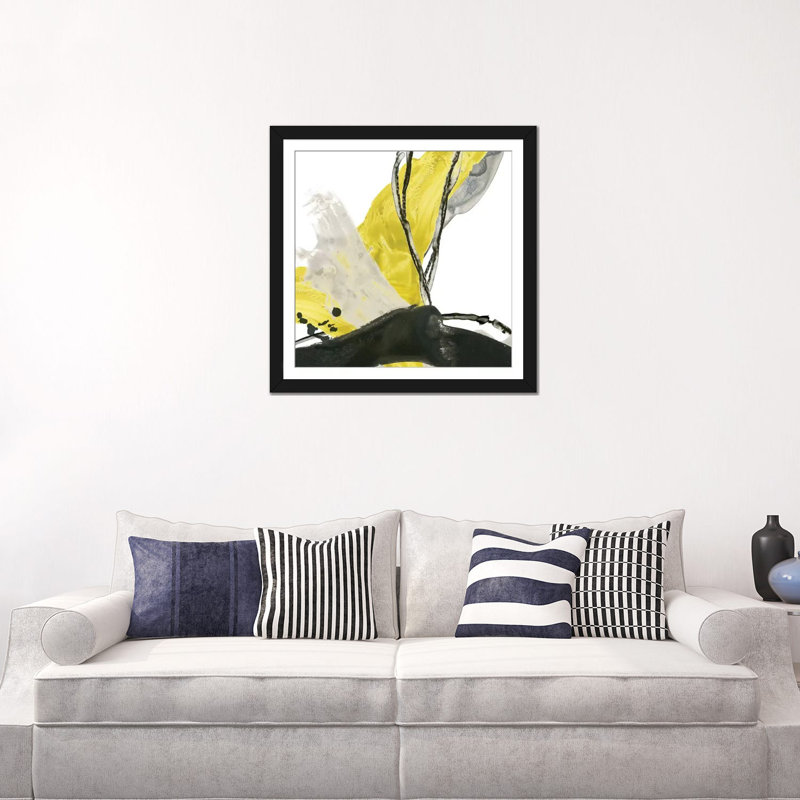 «Citron Flux III», impression sur toile, H 16 po x l 16 po x P 1 po, Papier avec cadre noir, Blanc