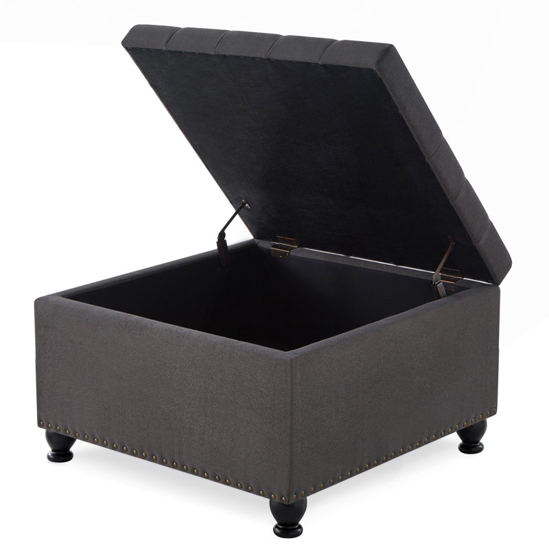 Grand repose-pieds carré avec rangement en bois, Gris