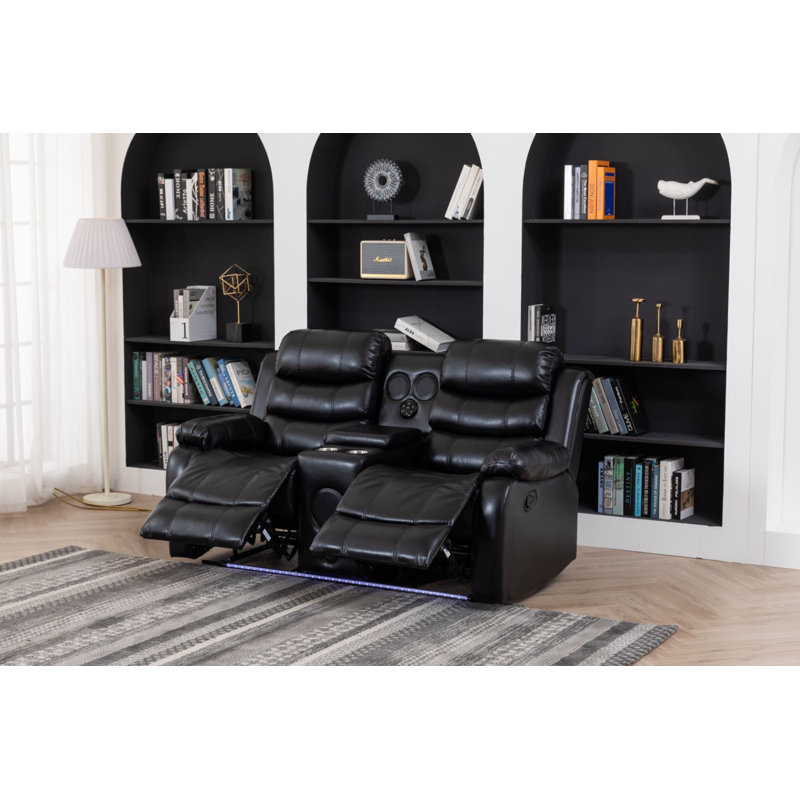 Adele 56.3'' Faux Leather Reclining Loveseat, Black
