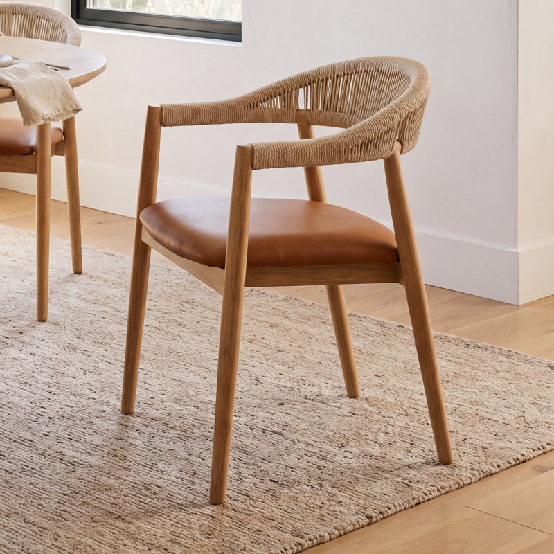 Regent 18.5'' H Leather Upholstered Oak Armchair