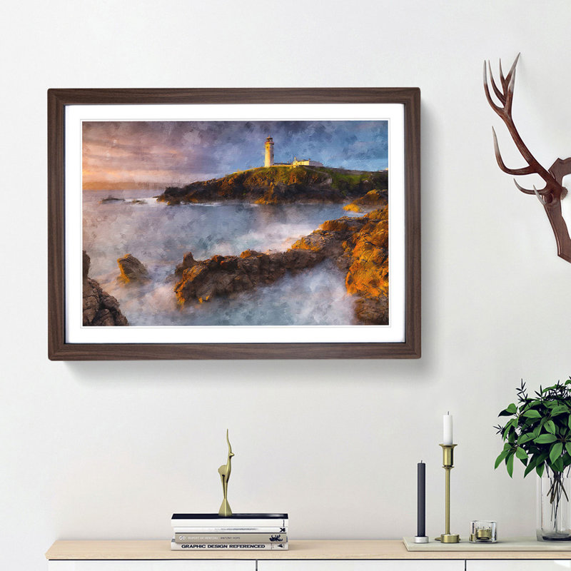 Fanad Head Lighthouse in Ireland - Picture Frame Graphic Art Print, 45cm H x 63cm W x 2cm D, Walnut Framed