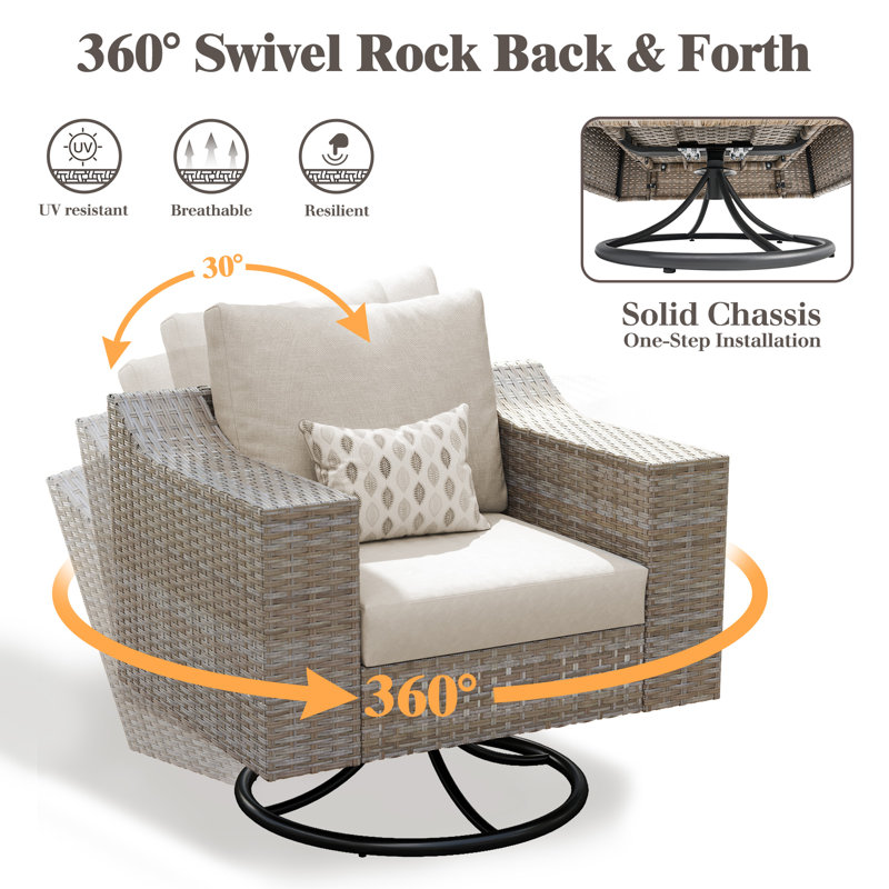 Chayenne 8 - Person Patio All-weather Wicker Outdoor Conversation Set With Swivel Rocking Chairs & Storage Table