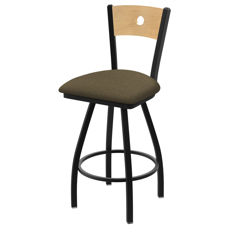 Tabouret pivotant Voltaire, Érable moyen, Siège graph en liège / dossier en érable nature, Noir froissé