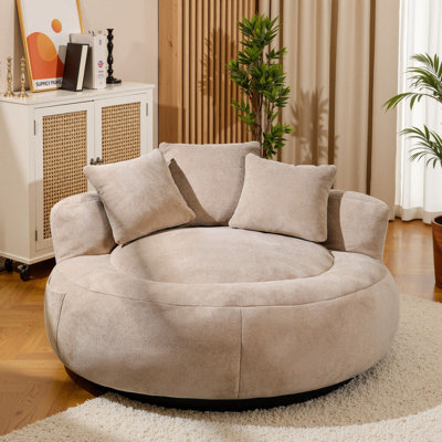 52" W Oversize Adult Round Faux Fur Foam Filled Bean Bag Sofa With 3 Back Pillows by Trule
