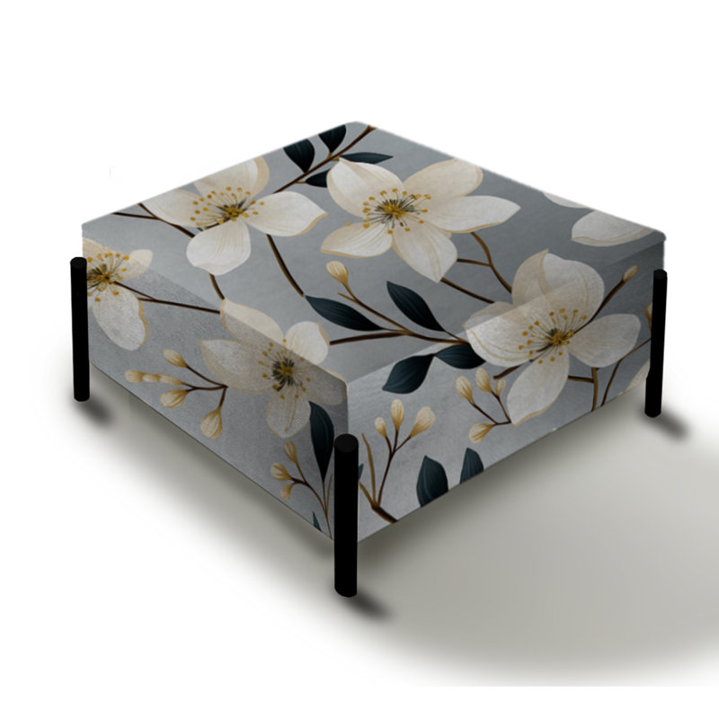 Minimalism Grey And Beige Flowers Pattern - Floral Large Square Ottoman