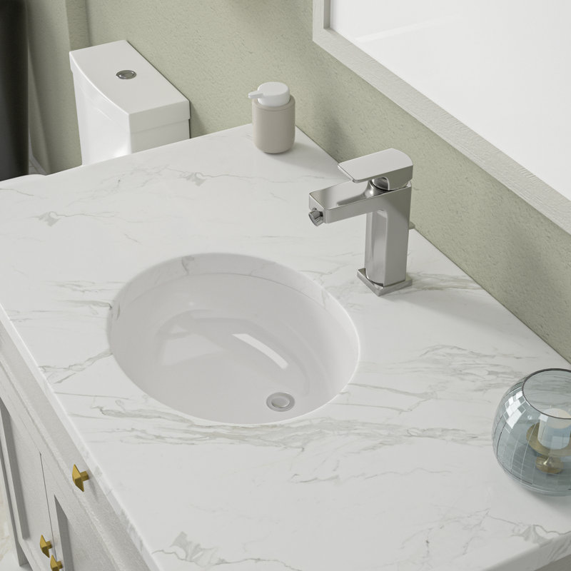 16"L x 16"W Undermount Ceramic Bathroom Sink Circular Porcelain Basin Sink with Overflow, 19.5" L x 16" W