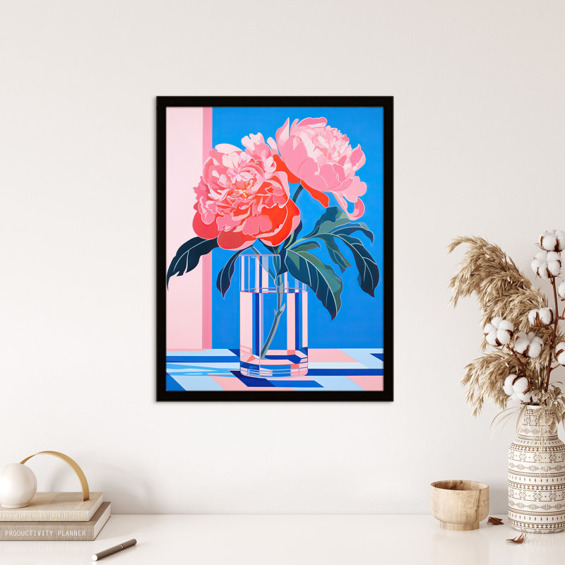 Perfect Peonies Flower Blooms In Glass Vase Vibrant Floral - Single Picture Frame Print