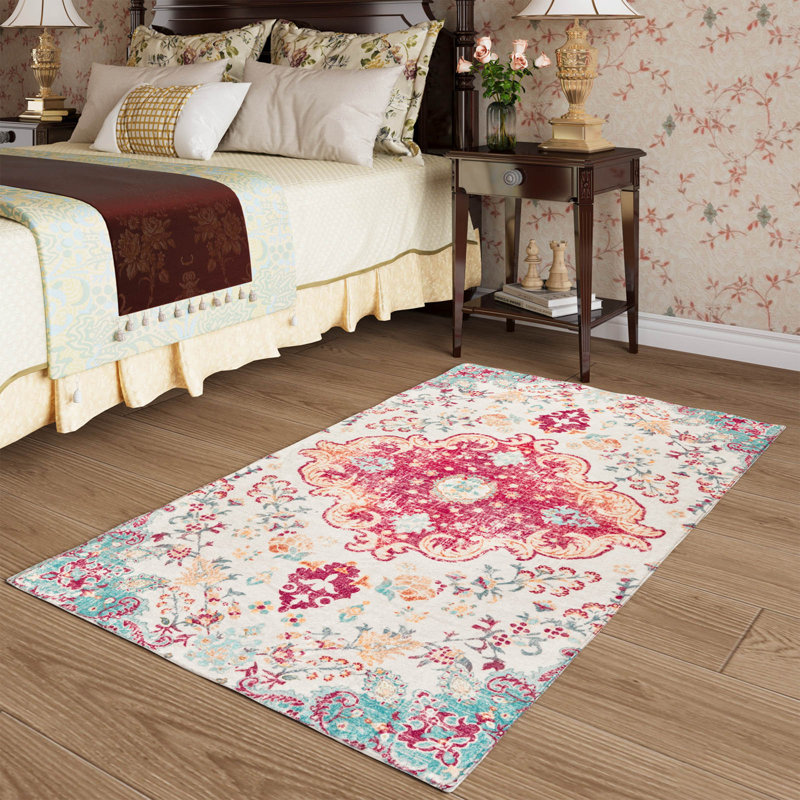 Juanelle Performance Washable Indoor Rug, Retangle 3' x 5', Crimson & Cream