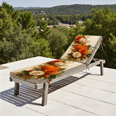  Outdoor Indoor 3'' Lounge Patio Cushion Elegant Autumn Pumpkin Roses Floral Arrangement Gold Accents Water-Resistant Chaise Lounge Cushion for Chair Patio Furniture Seat Cushion