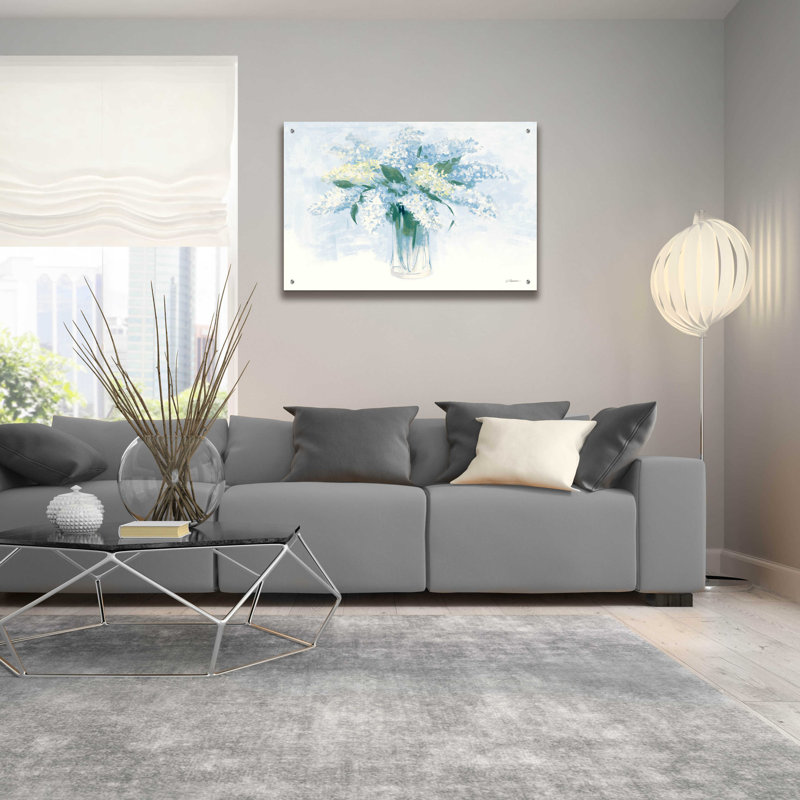 «Contemporary Lilac Blue» par Carol Rowan, art mural en verre acrylique, 16 po x 12 po, H 24 po x l 36 po x P 0,2 po