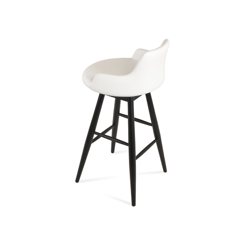 Tabouret de bar et de comptoir Dervish Baba, Wengé, Tabouret de bar (siège d'une hauteur de 29,5 po), Blanc