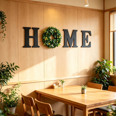 ACCUEIL Lettres en bois avec couronne de fleurs artificielles, porte décorative murale, panneau décoratif en bois, décor de ferme moderne, guirlande de fleurs, pendaison pour entrée, cuisine, pendaison de crémaillère