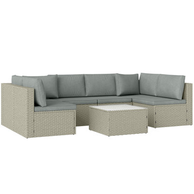 Outsunny 7 Pieces Rattan Garden Furniture Set, 6 Seater Sofa, Light Brown