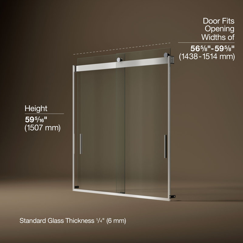 Levity 59.63" x 59.75" Bypass Bath Door with CleanCoat® Technology, Bright Silver, Clear