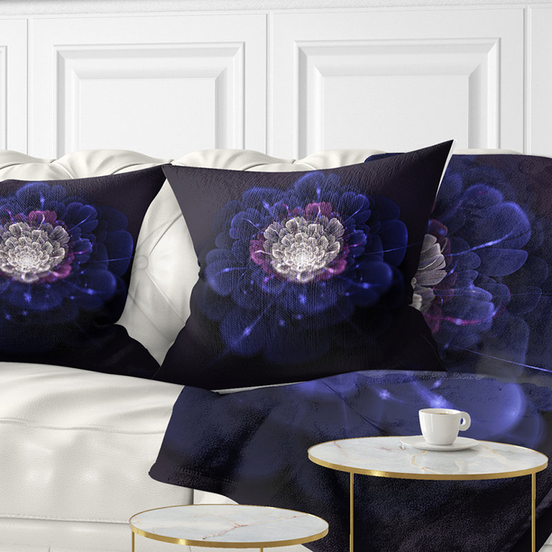 Coussin floral à fleurs fractales, 16 po x 1 po, Bleu, Coussin décoratif