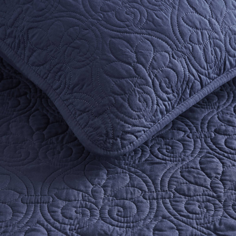 Ensemble de courtepointe réversible Québec, Bleu marine, Couvre-lit double/grand et 2 taies décoratives st