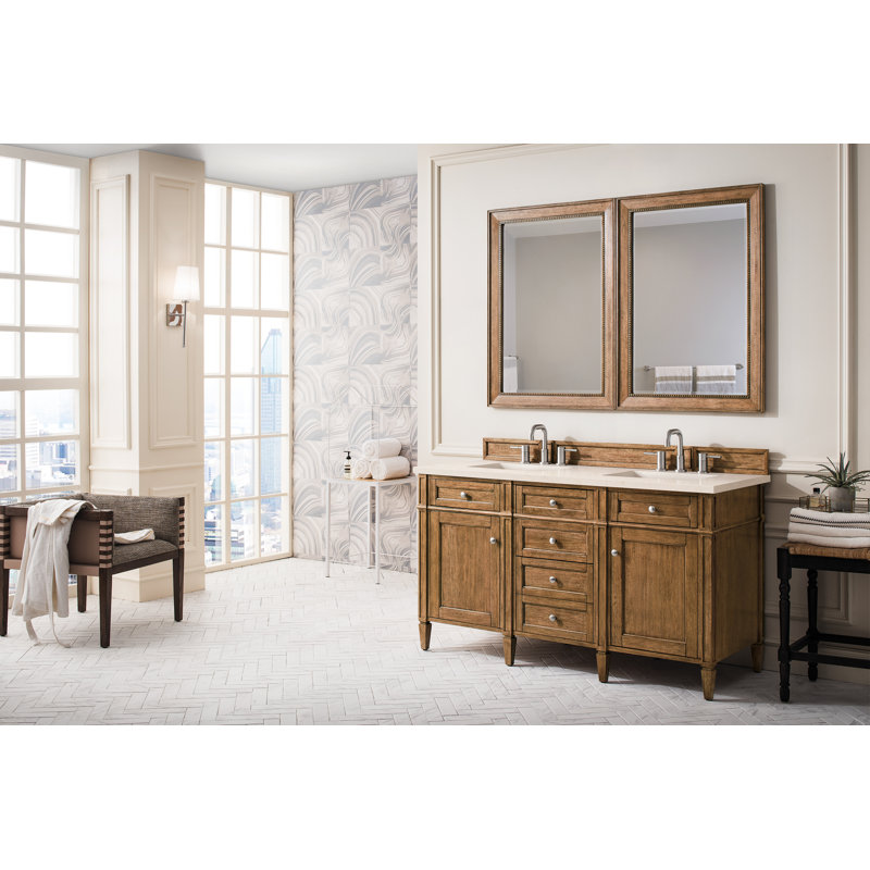 Brittany 60'' W Double Vanity, Carrara White, Saddle Brown, 8" Widespread