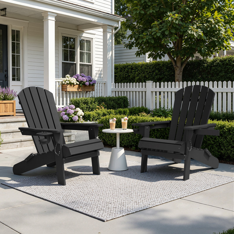 HDPE Folding Adirondack Chair, Black