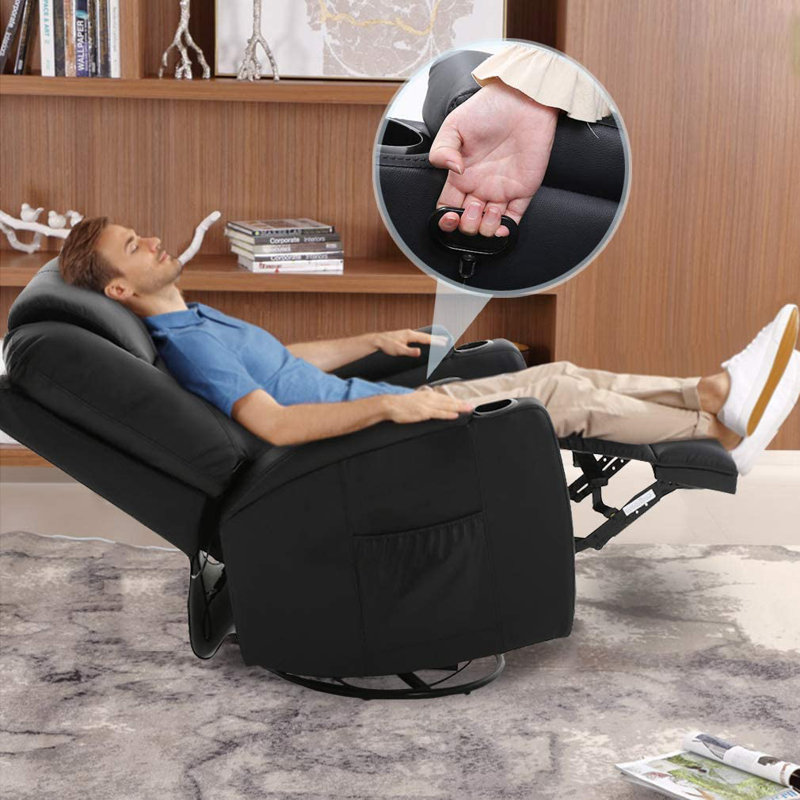 Fauteuil de massage inclinable électrique en cuir de polyuréthane avec télécommande pivotante de 360 degrés avec modes de vibration à 6 points avec 2 porte-gobelets