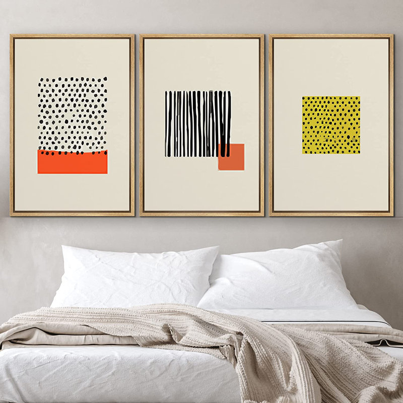 Modern Geometric Abstract Framed Canvas Wall Art Set