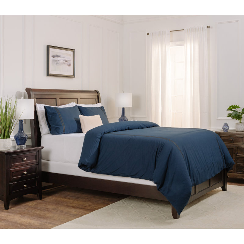 Ensemble de housse de couette réversible en microfibre , Housse de couette grand et 2 taies décoratives, Bleu marine