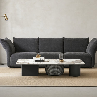 Modern Rectangle Slate Coffee Table with 2 Drawers