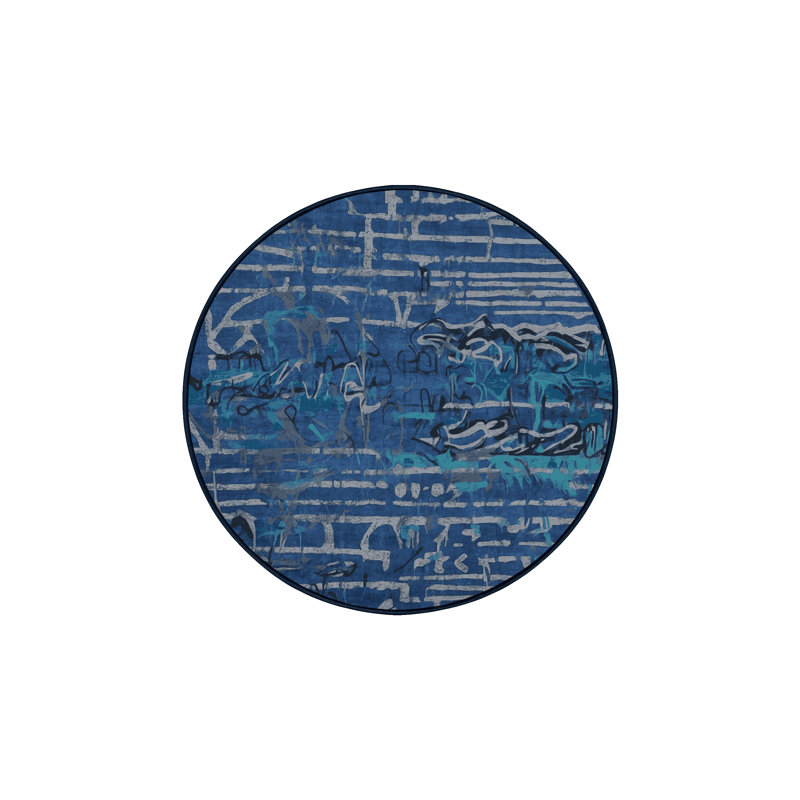 Machine Washable Blue Area Rug, Round 7'