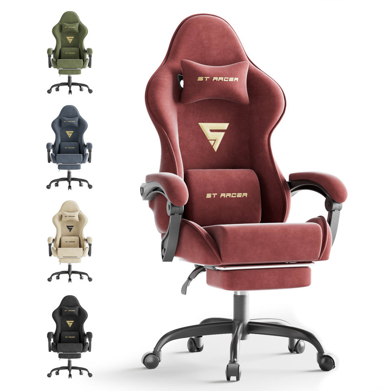 Fauteuil de jeu ergonomique en velours avec repose-pieds Soontrans, Rouge